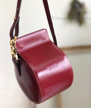 LOEWE ロエベ ロゴ型押し 丸型 ワインレッド レッド ショルダーバッグ 