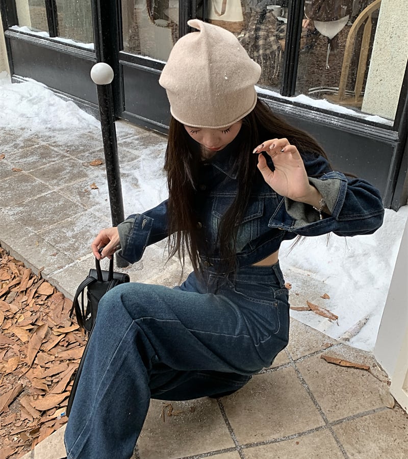 usedライクなセットアップ♪ クロップド丈 デニムジャケット デニム