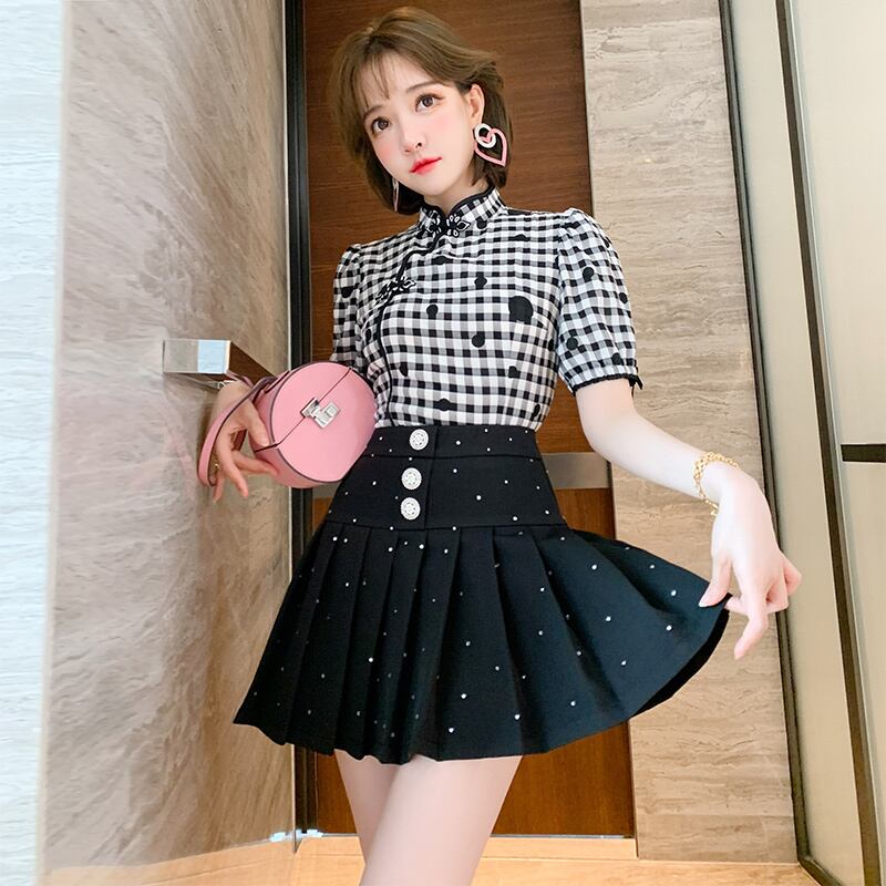 ラインストーンウェストプリーツAラインスカート スプリング 春物 サマー 夏物 MIUCO42923755393