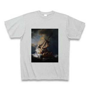 ガラリアの海の嵐（レンブラント・ファン・レイン）：厳選名画Tシャツコレクション（グレー）