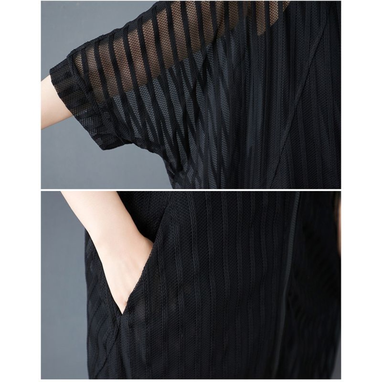 メッシュ素材 ストライプ柄 パーカー  30070