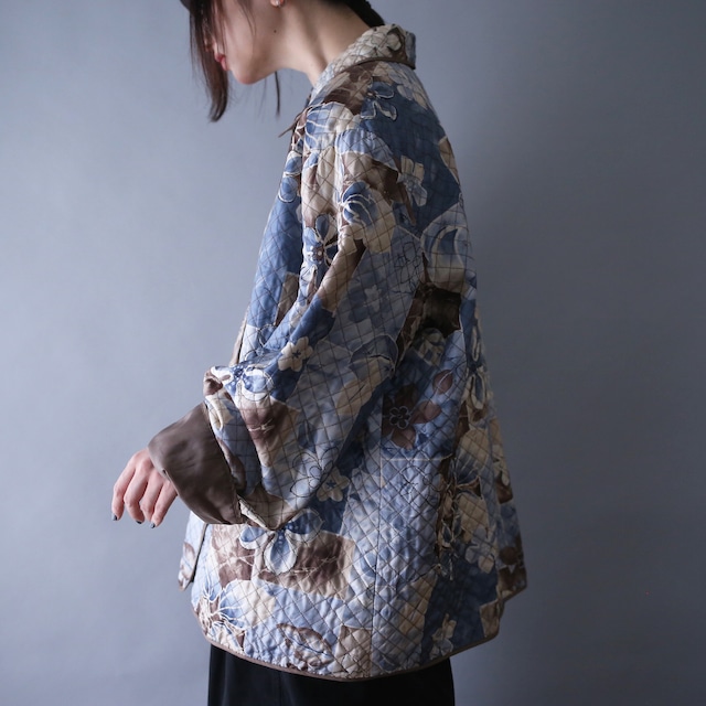 flower art pattern over silhouette quilting shirt jacket