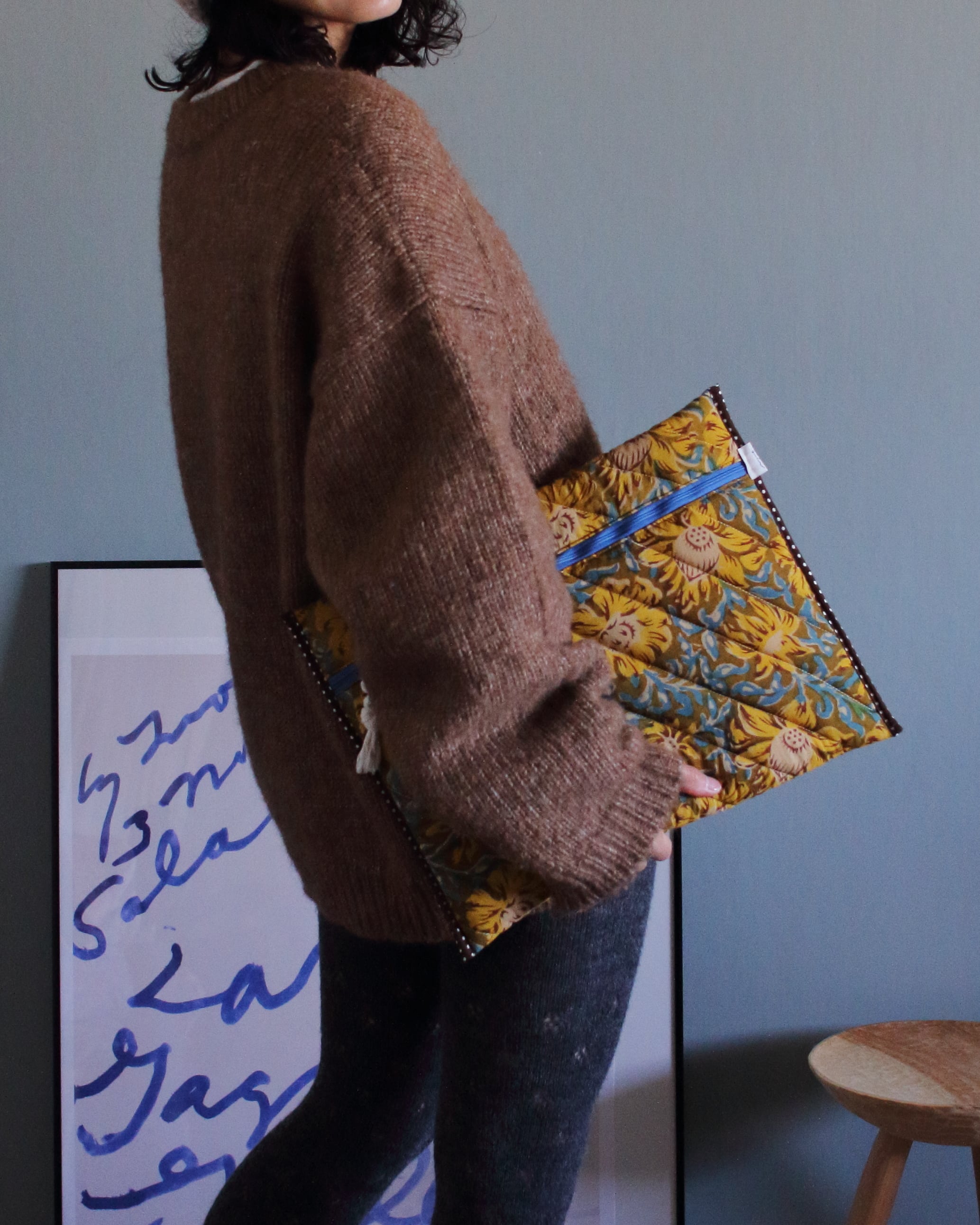 Block quilt Laptop Sleeve. <Mustard flower>