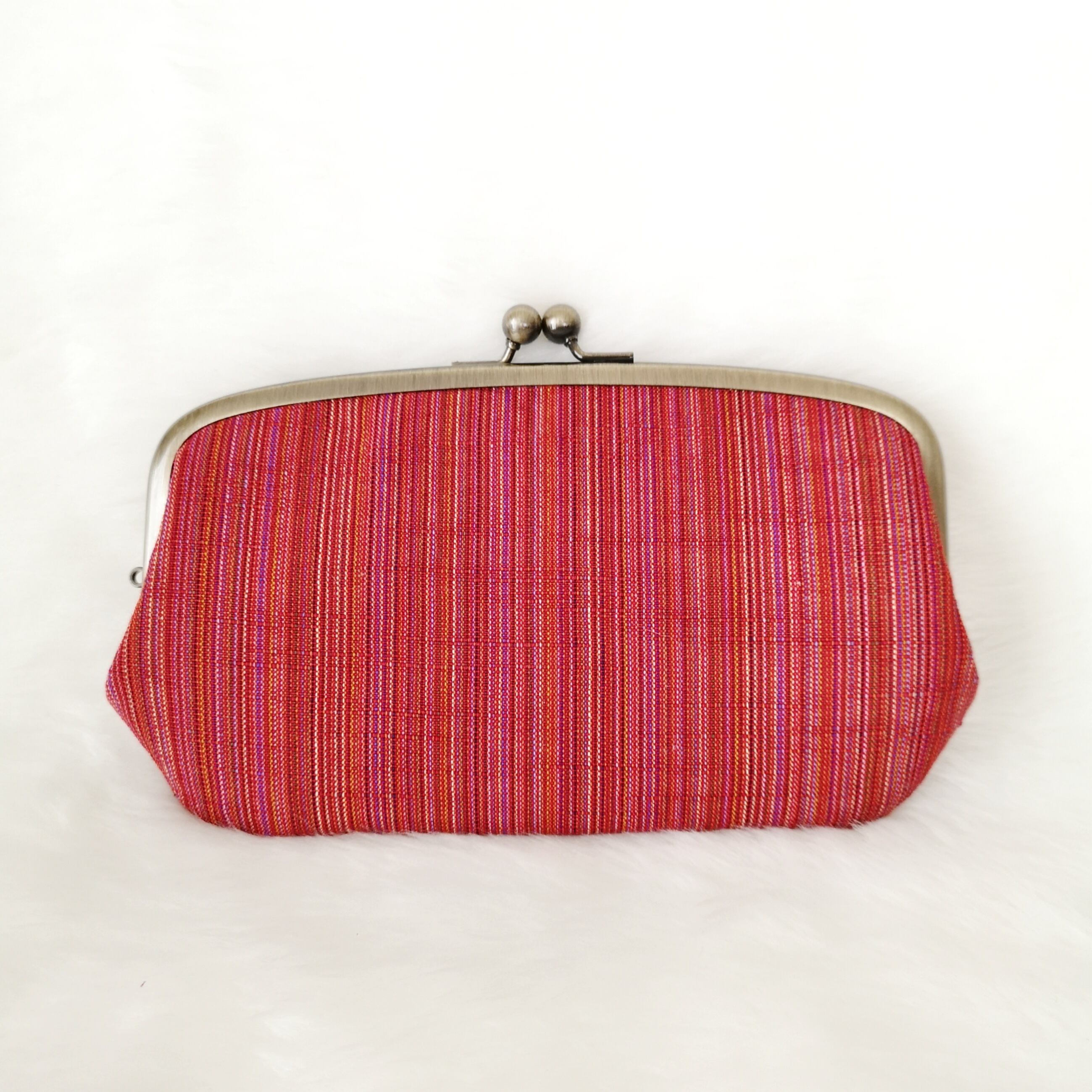 会津木綿 赤|親子がま口長財布