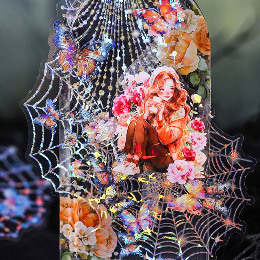 シーグラスアート蜘蛛とハロウィン ホログラム 蜘蛛の巣 クリアPETシール ファンタジー ハロウィン (10枚