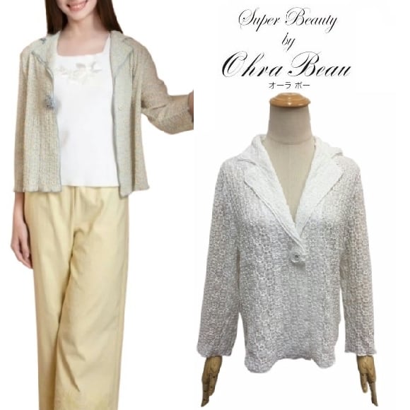 スーパービューティー ジャケット 伸縮 テーラー風 2517005 ホワイト 2025年春夏 オーラボー 大人かわいい服 大人スタイル キレイメ Super Beauty レディース アパレル 女性 M L LL 30代 40代 50代 60代