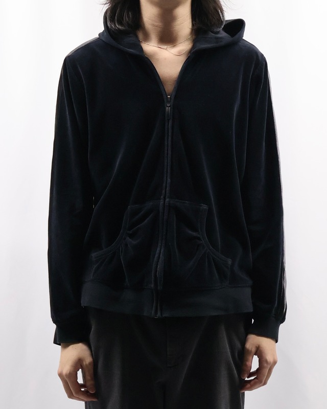 line design velour hoodie