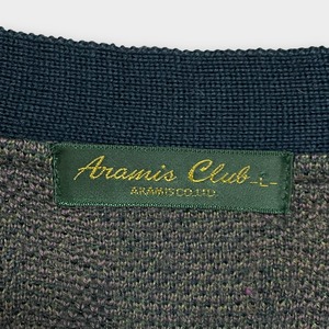 【Aramis Club】日本製 カーディガン 柄物 柄ニット 柄カーディガン L チェック ボックス マルチカラー くすみカラー ウール レトロ 古着