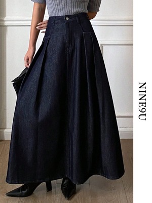 denim flare vintage skirt【NINE-S0023】