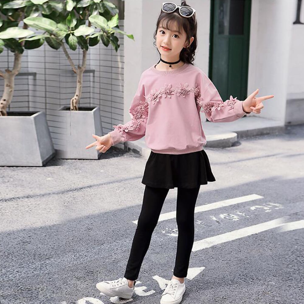 子供服 女の子 韓国 小学生 セットアップ 春秋冬 キッズ かわいい おしゃれ カジュアル 長袖 Tシャツ レギンス スカート 大人可愛い Ritz Chic レディースファッション通販
