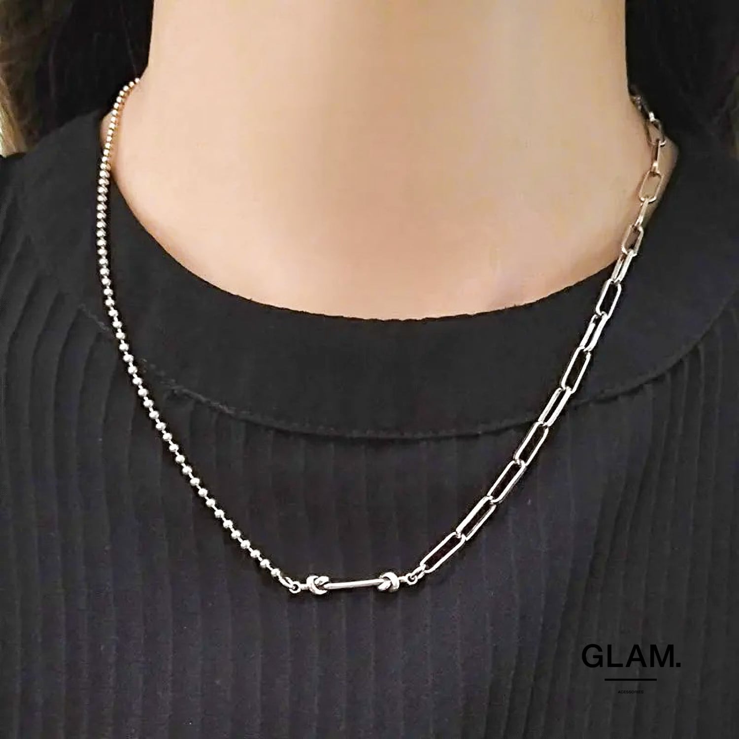ミックスチェーンノット ネックレス シルバー | 金属アレルギー ミックスチェーンノット ネックレス シルバー | 金属アレルギー