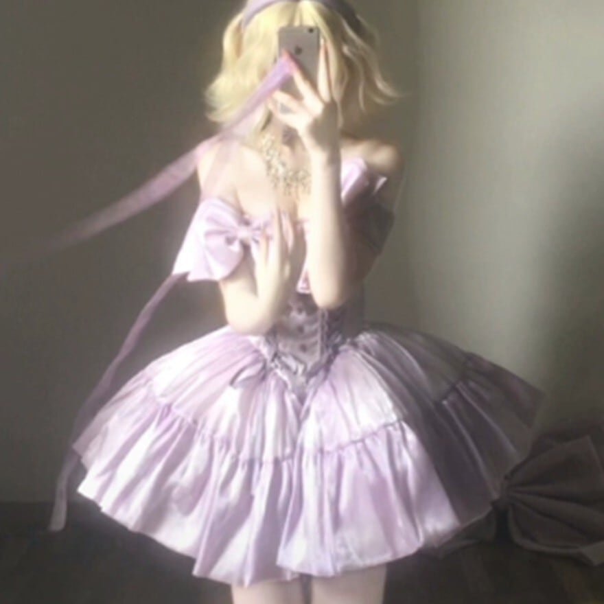 淡紫の夢を纏う 甘ロリ ドレス 大リボンフリル仕立て｜WithU