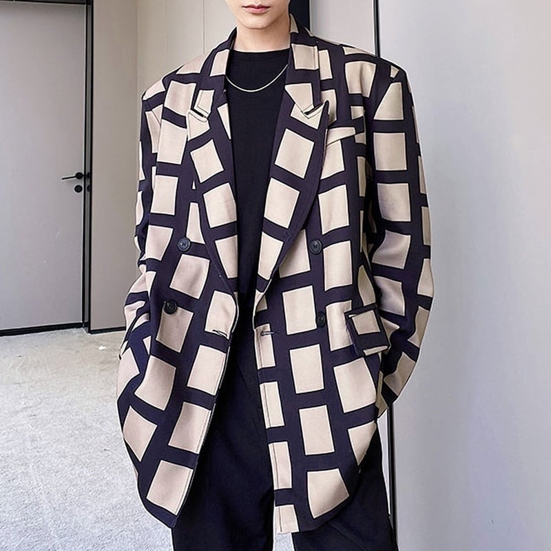 ダブルブレスト ブロックチェック ジャケット LB0310