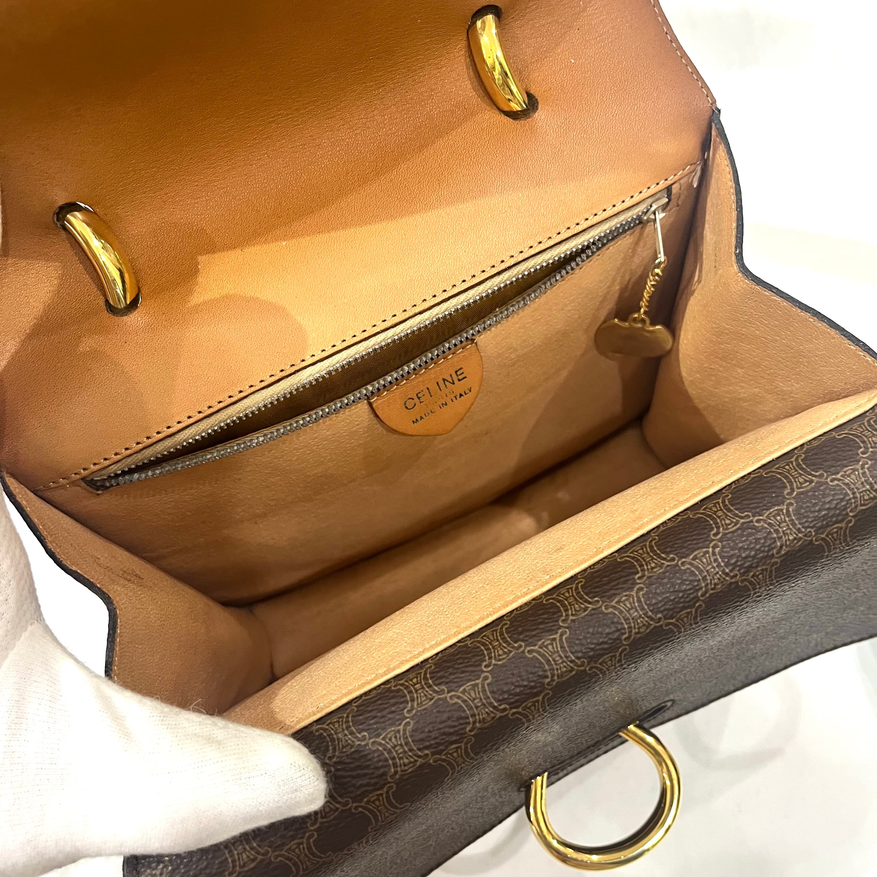 CELINE】 ヴィンテージセリーヌ マカダム柄 二重フラップ ハンドバッグ