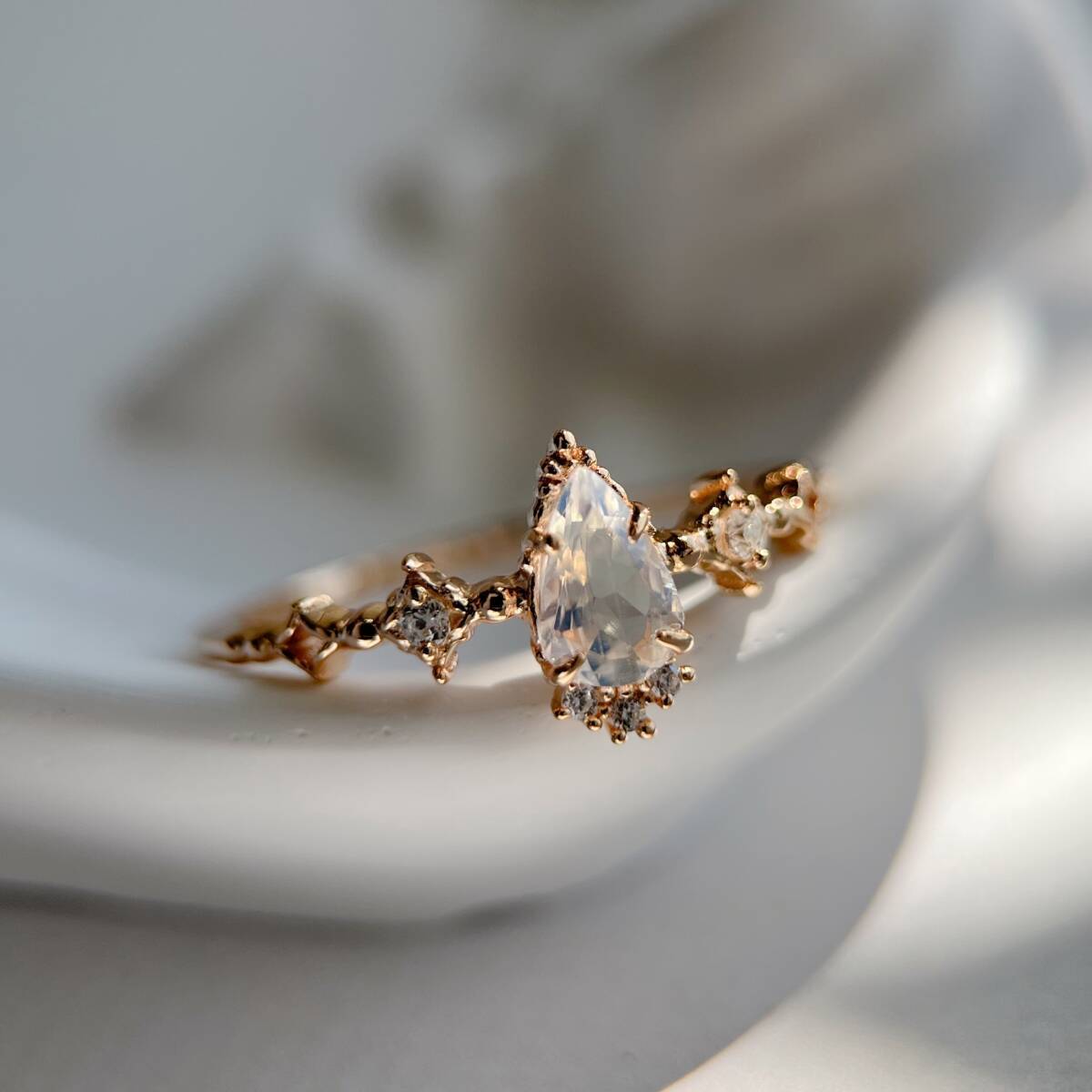 天然ムーンストーン ドロップシェイプリング silver925製