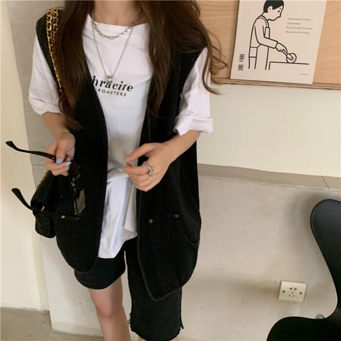 ノースリーブデニムベストジャケット女性2020年初秋新しいレトロルーズワイルドスチューデントジャケットトレンド クレセントシティ52548591902