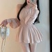 【2点セット】シャーリングフレアシフォントップス+ショートパンツ ・78503