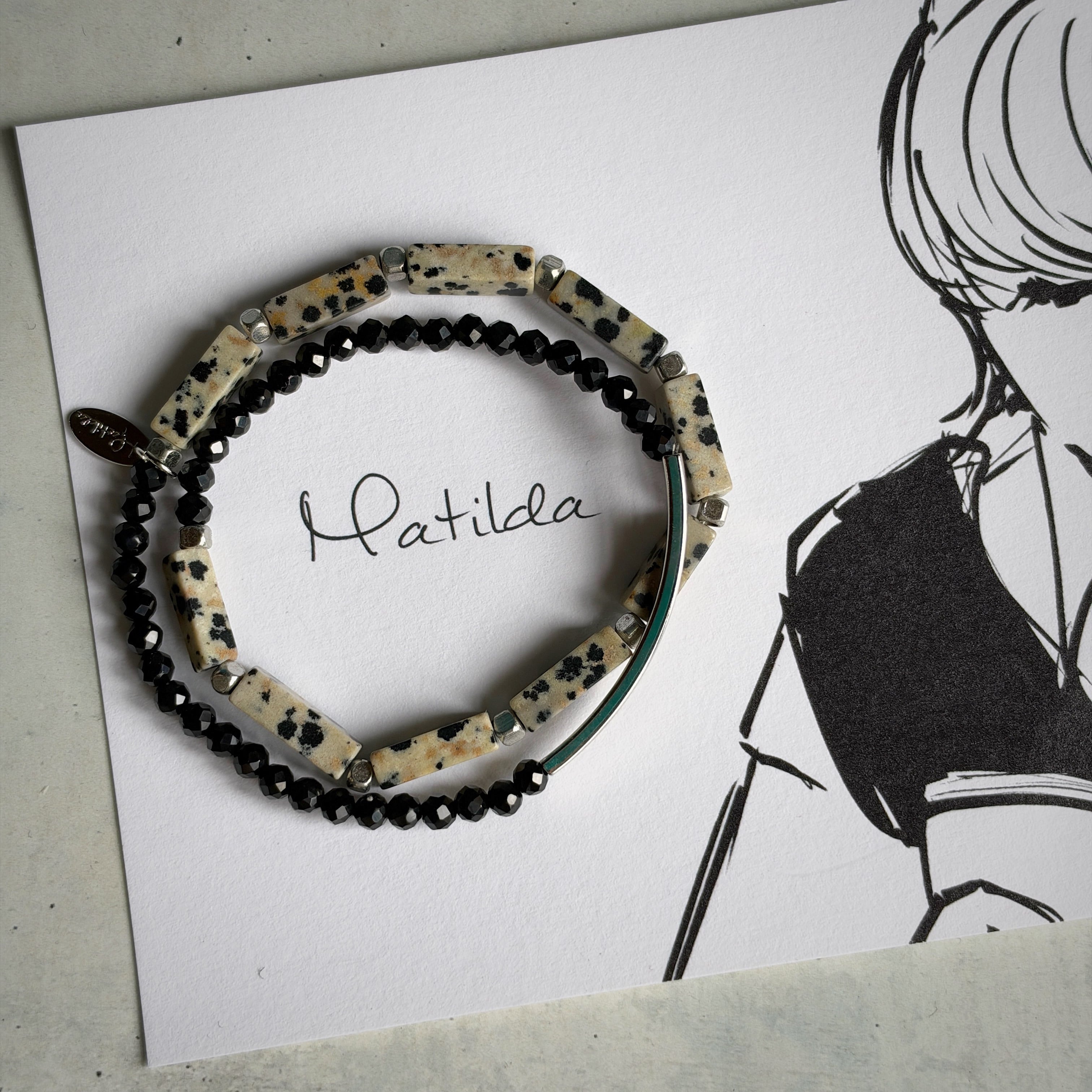 layered bracelet(ダルメシアンジャスパー×オニキス)