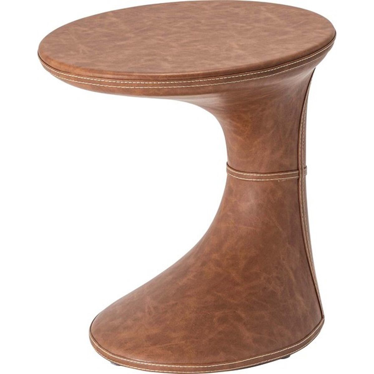 サイドテーブル おしゃれ 丸 ソフトレザー ベッド ソファ横 ソファー ソファーサイドテーブル テーブル ラウンド ステッチ 合皮 ブラウン 茶色 グレー モダン ビンテージ ヴィンテージ デザイン 個性的 リビング 玄関 寝室 低め 低い 荷物置き コの字 ショップ 店舗
