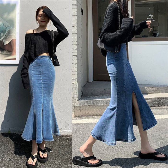 ロングスカート マーメイドスカート デニムスカート レディース 2色 S
