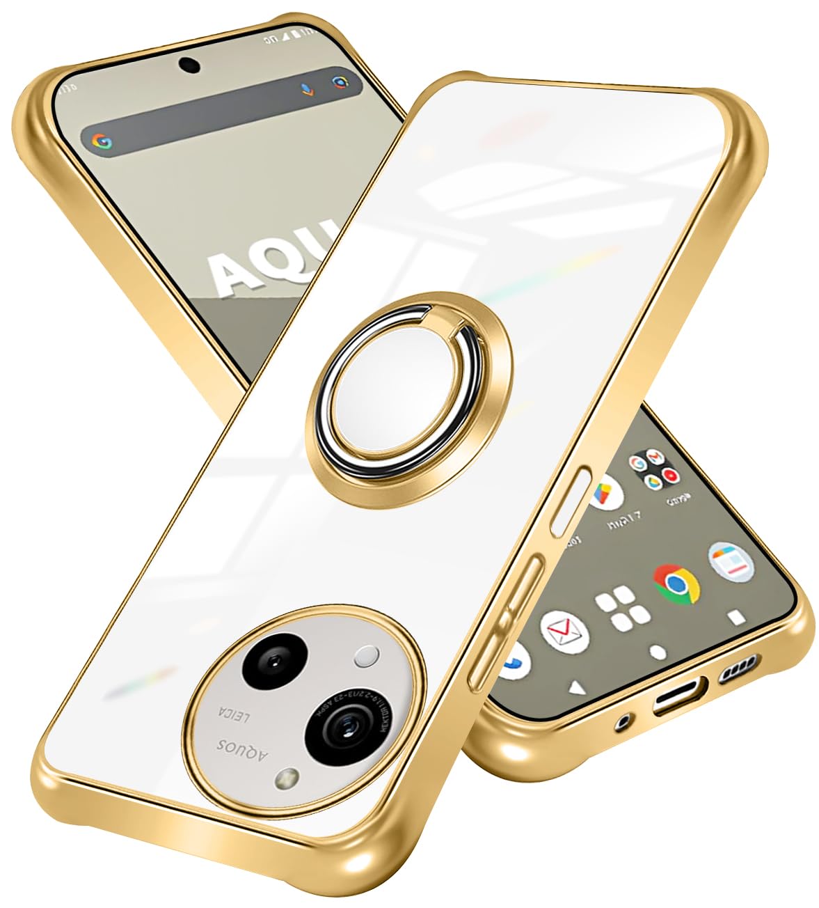 AQUOS R10 ケース SH-51F/SH-M28 薄型 aquos r10 スマホケース R10 リング付き カバー レンズ保護 レンズ保護スマホ TPU 軽量 角保護強化 ストラップホール付き 360°回転 スタンド機能 車載ホルダー対応 傷防止 全面 (ゴールド)