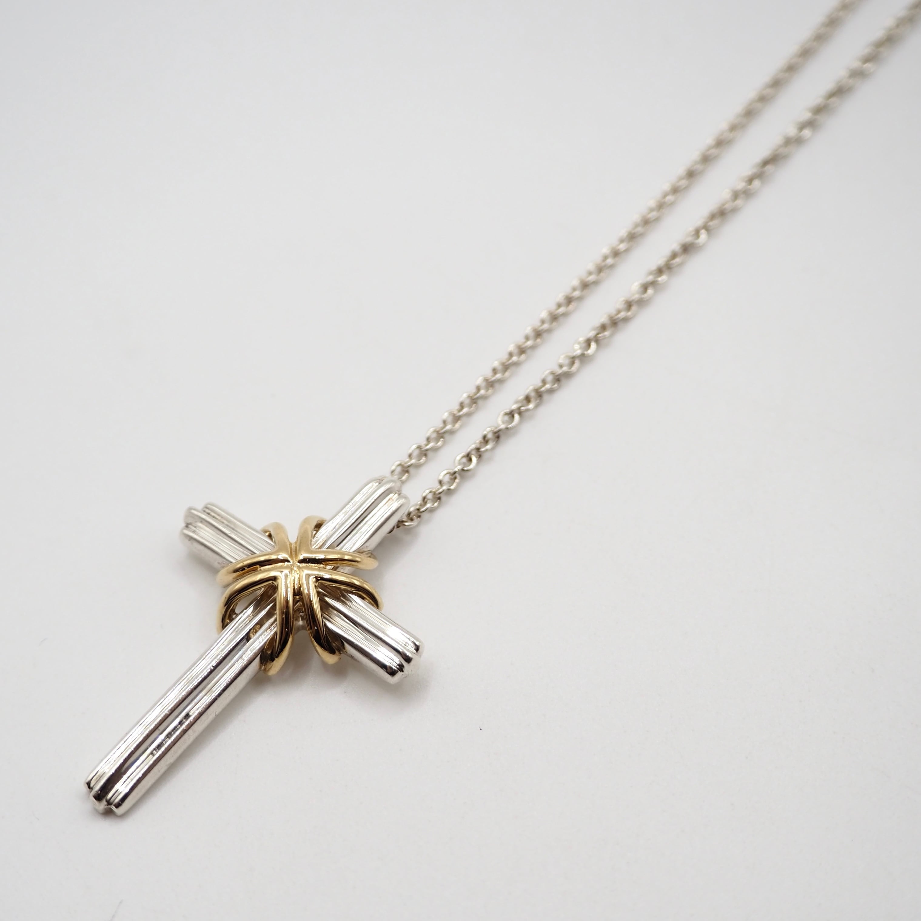 Tiffany&Co. シグネチャークロス コンビ ネックレス シルバー925 K18