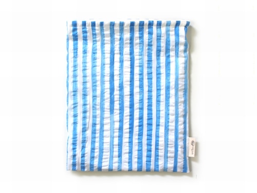 ハリネズミ用寝袋 L（夏用） 綿リップル×スムースニット ストライプ ライトブルー / Large Snuggle Sack for Hedgehog for Summer