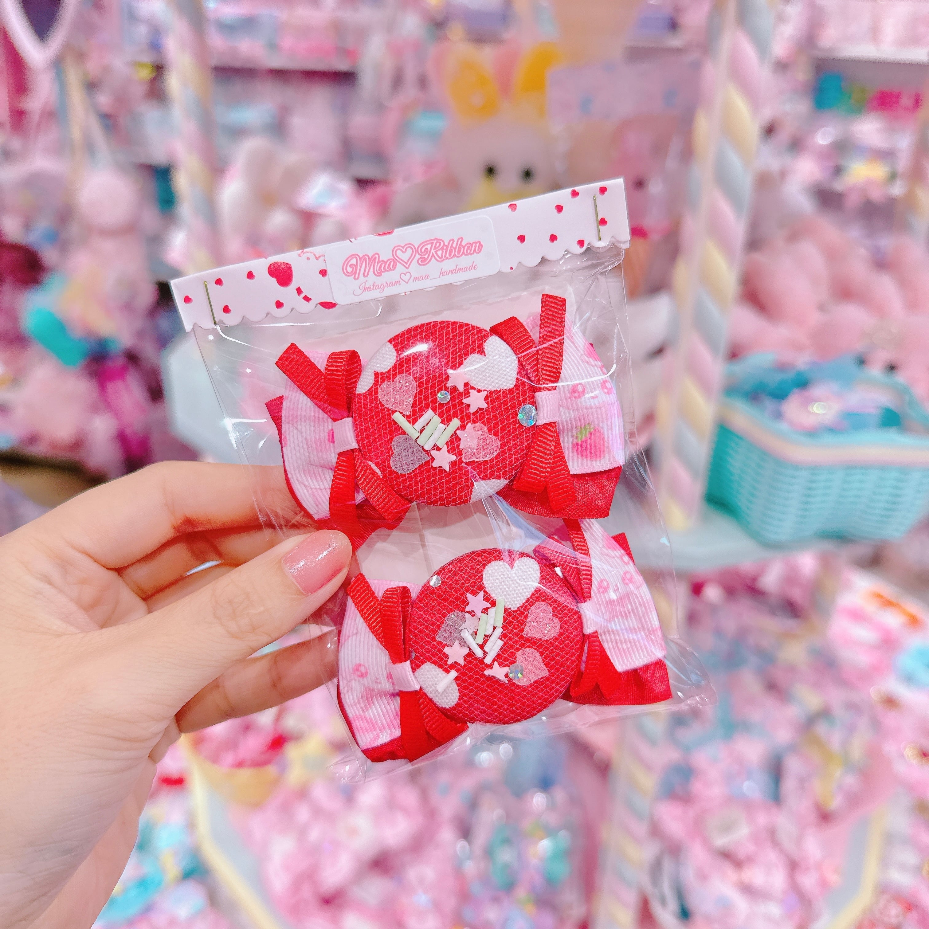 【R14】50-29くるみキャンディリボンツインヘアクリップ