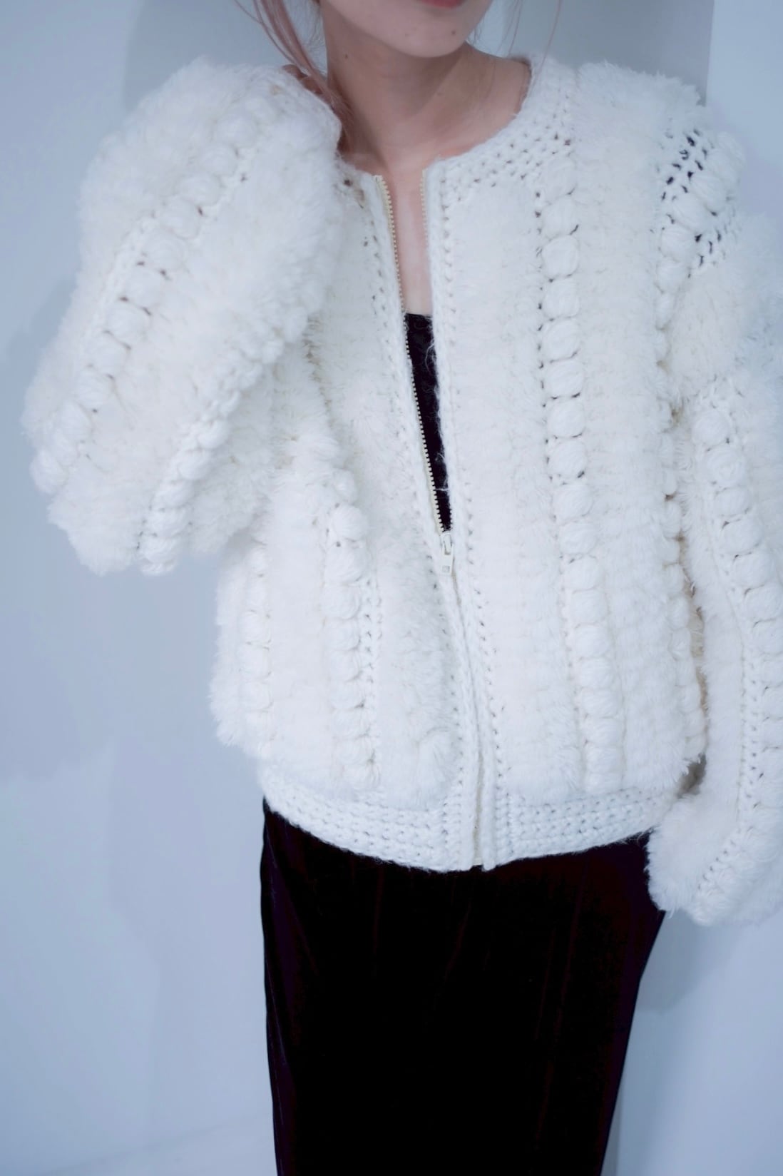 white knit blouson