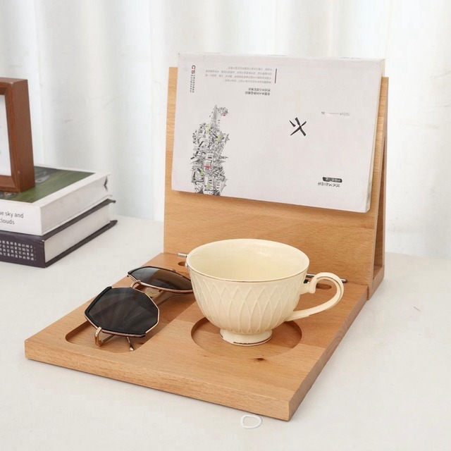 【木製 インテリア ディスプレイラック】デスクトップ収納 ペン置き メガネ置き マグカップホルダー 本棚 多目的 防湿 モダン シンプル 折りたたみ可能 北欧テイスト おしゃれ 省スペース