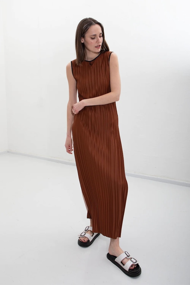 Erle Pleated Dress - Brown