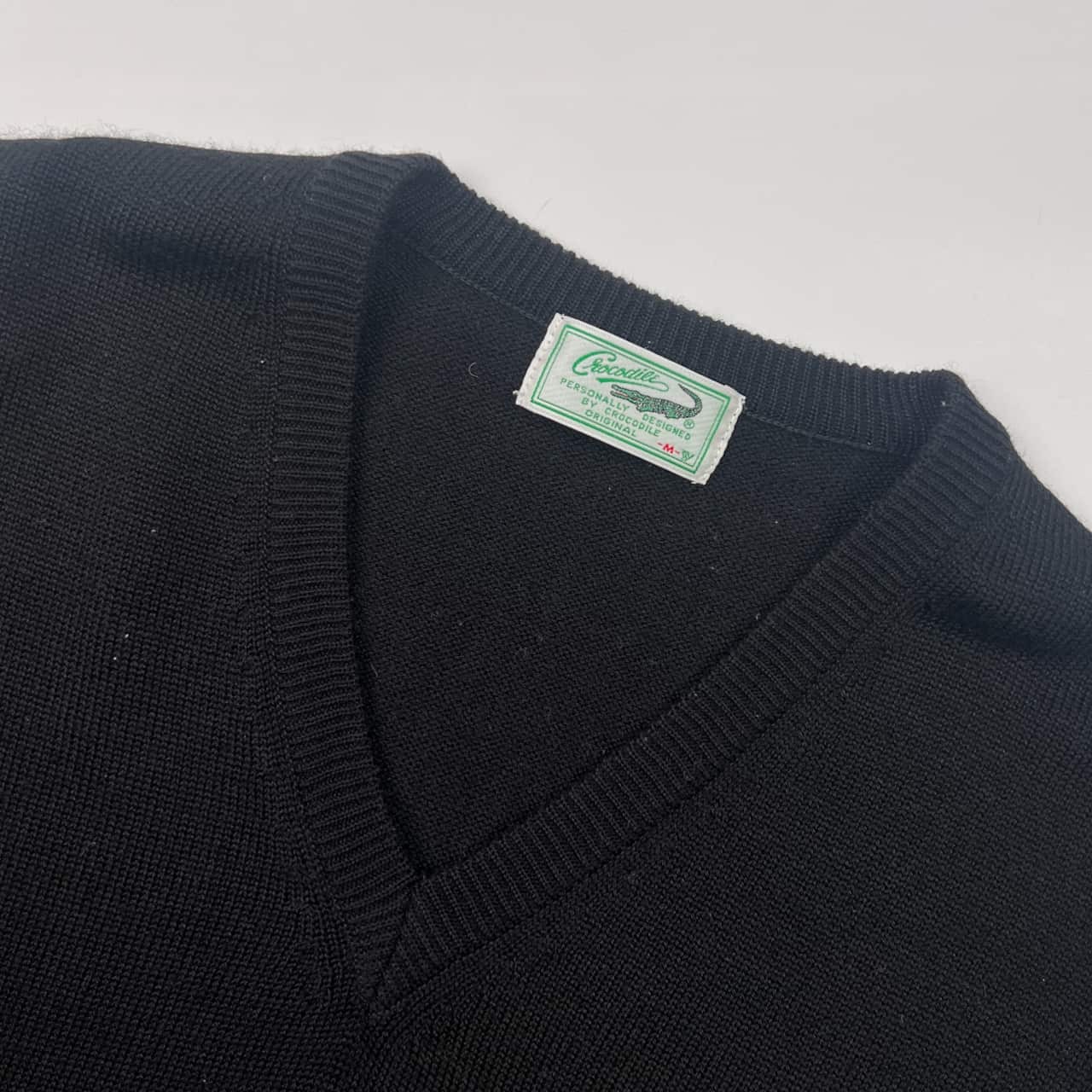 Crocodile クロコダイル Vネック 長袖 ニット セーター M/ブラック メンズ