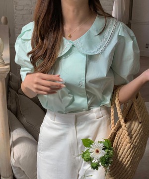 《即納商品》girly puff blouse( ivory / mint)