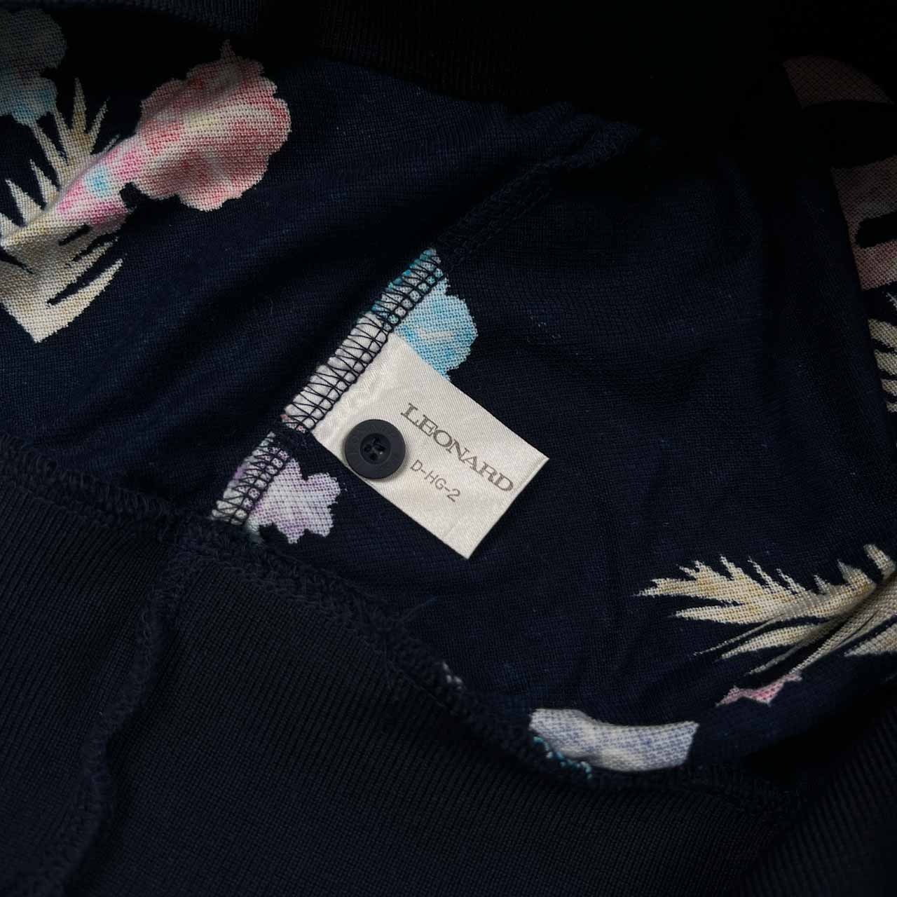 LEONARD レオナール 総柄 半袖 ポロシャツ サイズ L /ネイビー/鹿の子コットン/レディース/D-HG-2