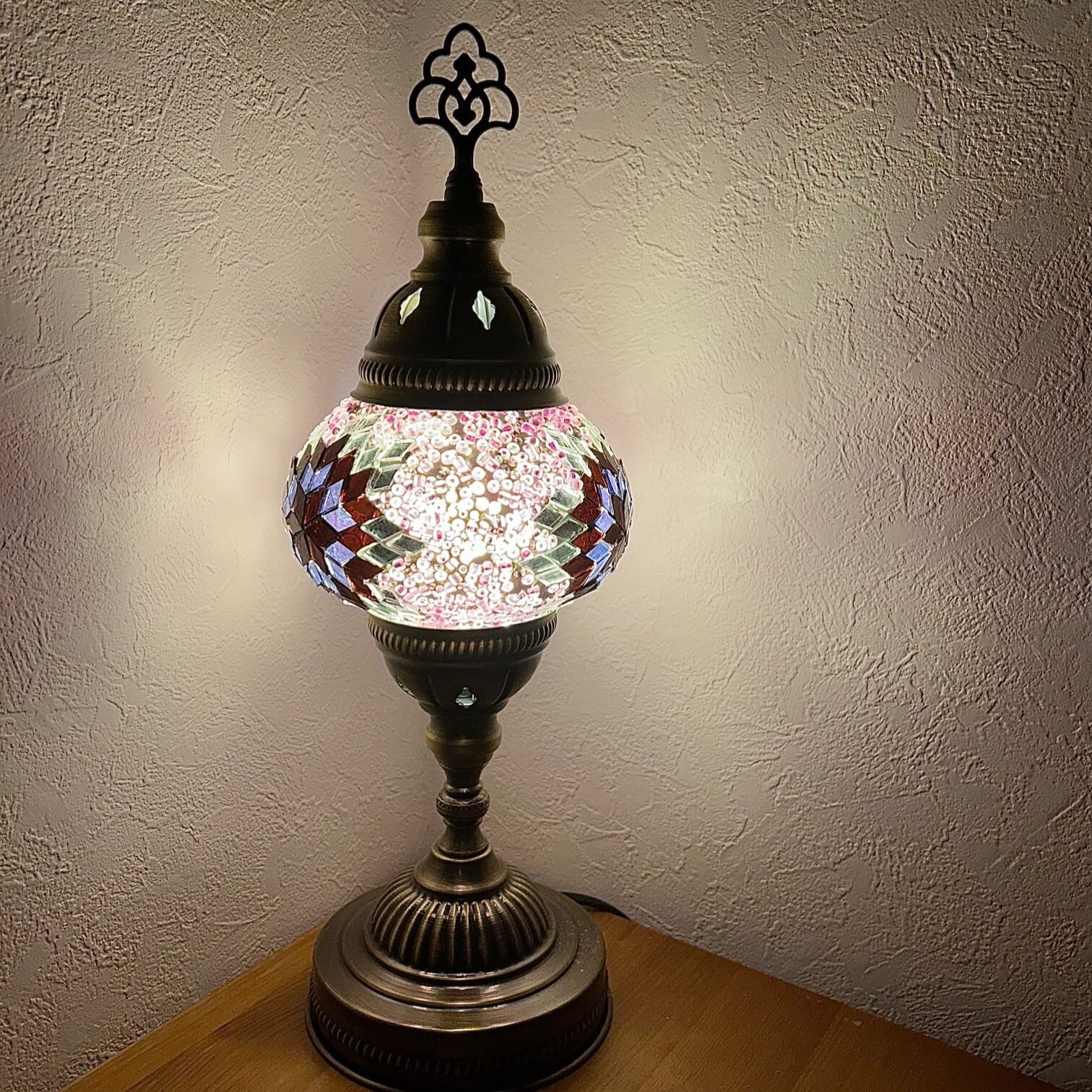 飾り部分が銅のハンドメイド♡トルコランプ♡スタンドライト トルコランプ ピンク スタンド Lサイズ ハンドメイド 飾り部分が銅の