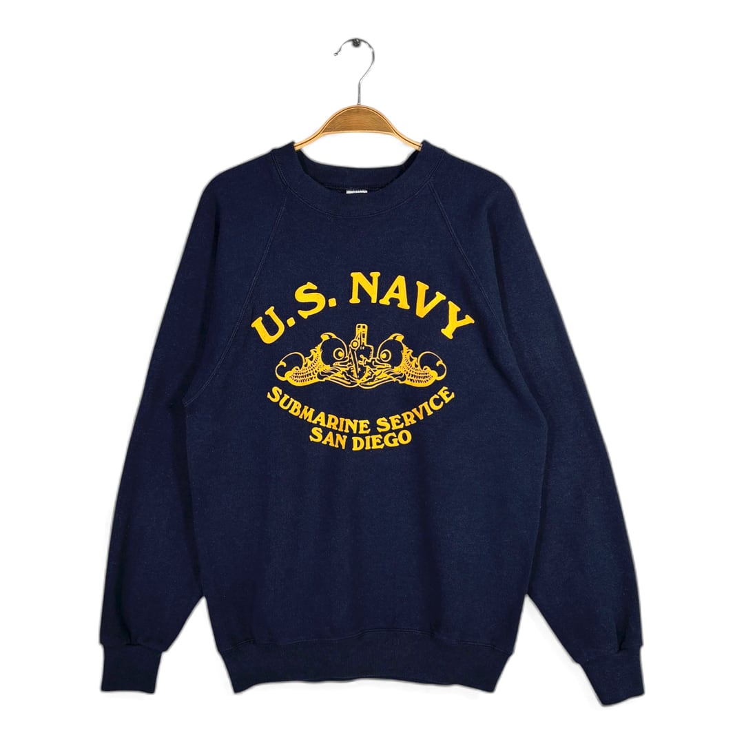 90s U.S.NAVY USA製 ヴィンテージ スウェット ミリタリー USネイビー 潜水艦 サブマリン 紺 SOFFE SWEATS サイズM 古着 CF1021