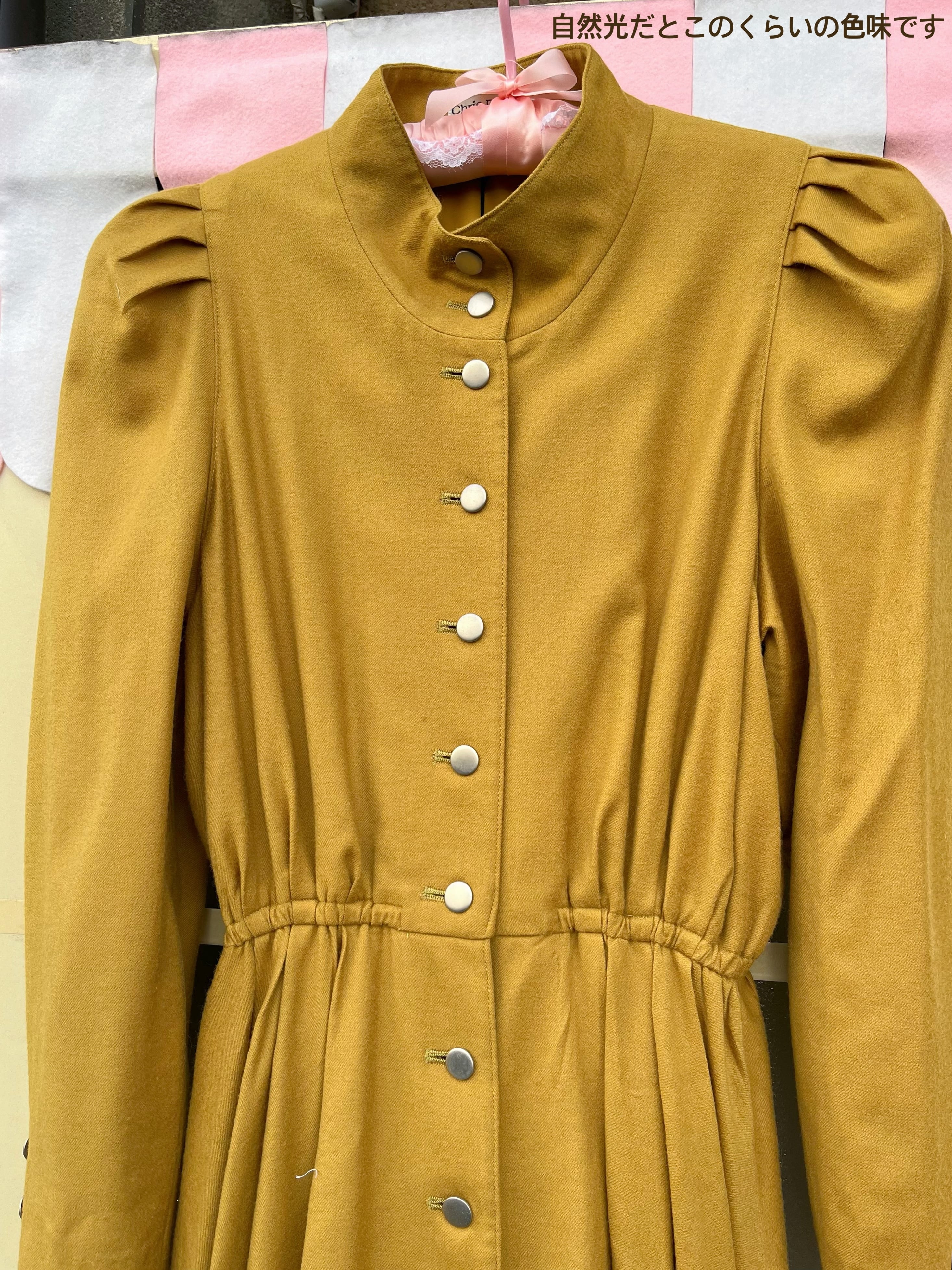 mustard front metal button one-piece