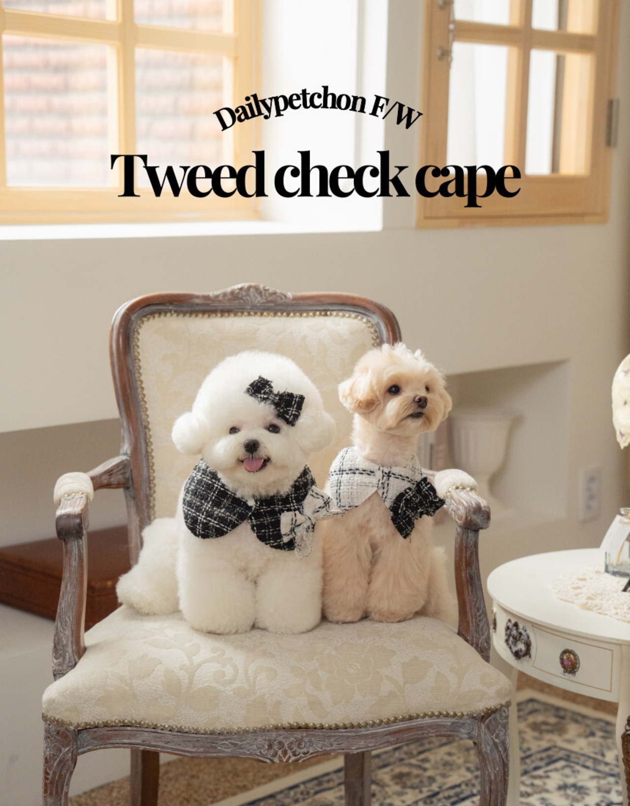 予約【pecoramou select】Tweed check cape（White）