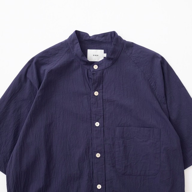 リネン RINEN  80/1+50/1強撚平織 半袖ラグランスタンドカラーシャツ(R39508)全4色