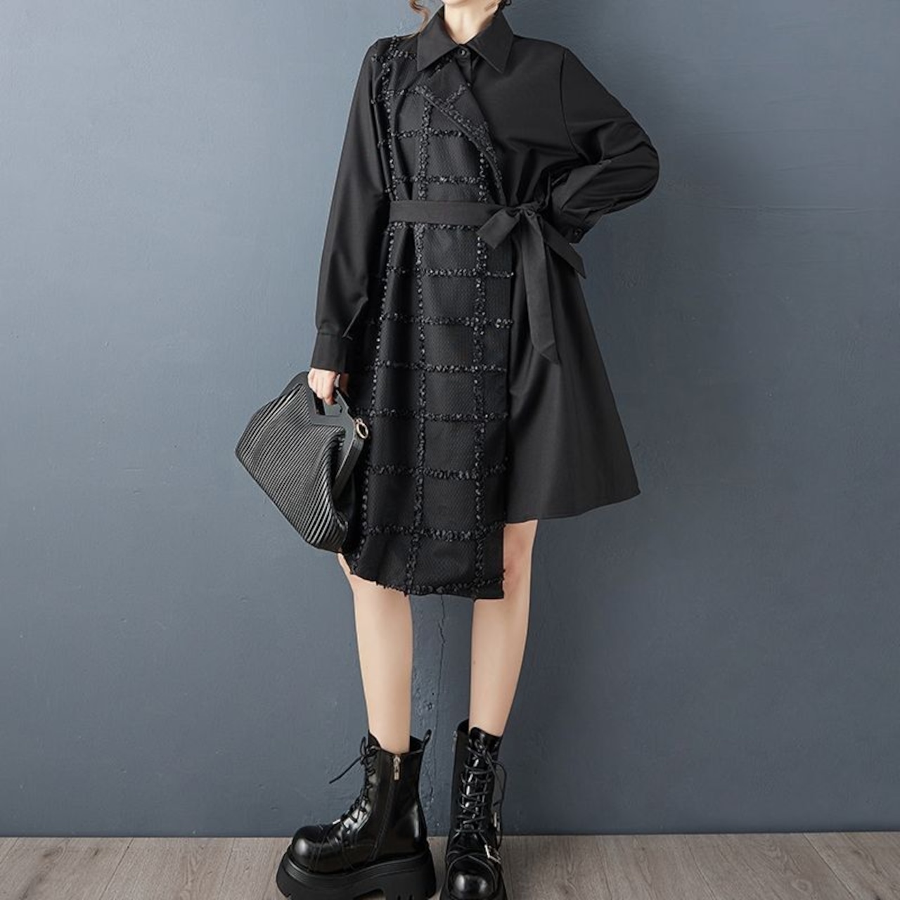 オーバーサイズ ベルト付 ロングシャツ 60034