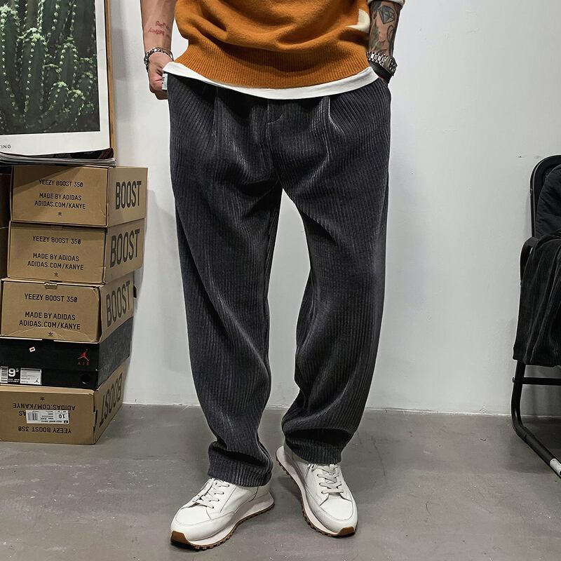 オータムウィンターコーデュロイカジュアルルーズソリッド カラーヴィンテージパンツ 秋物 冬物 ソリッドカラー ビンテージ Xu_Tailang69751960433