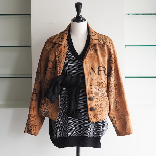 80s-90s Paco Solér Age of Discovery Map Faux Suede Jacket