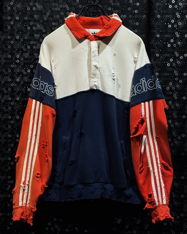 【ÆIEM】original“boro”re:make adidas Tricolor Switching Damかage Rugby sweat