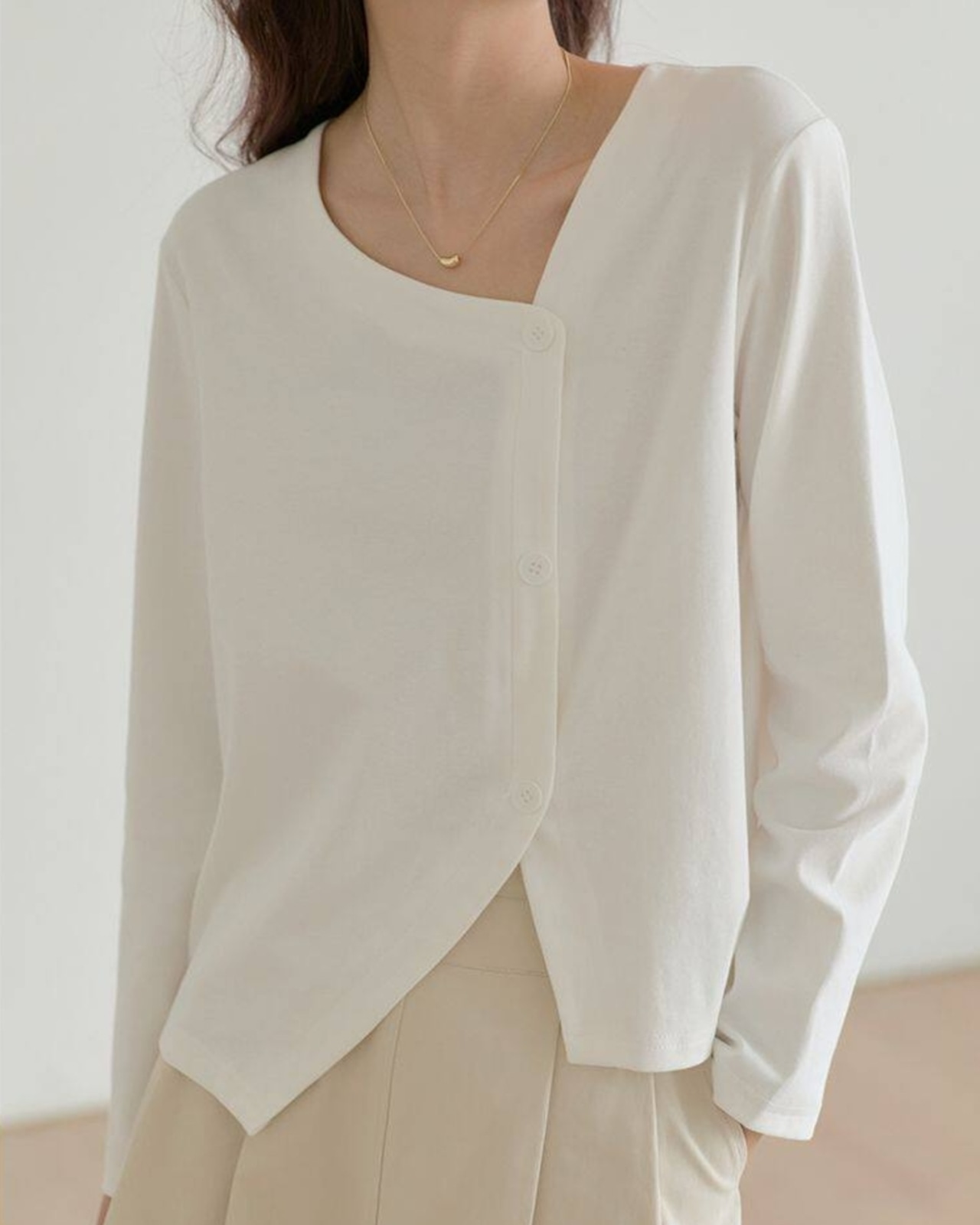 Asymmetrical button front cut sew L0119