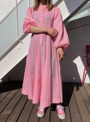 70’s vogue couturier pink gingham dress