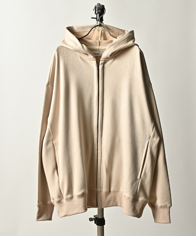 ATELANE Fleece lining suede punch zip hoodie (BLK) 23A-24000
