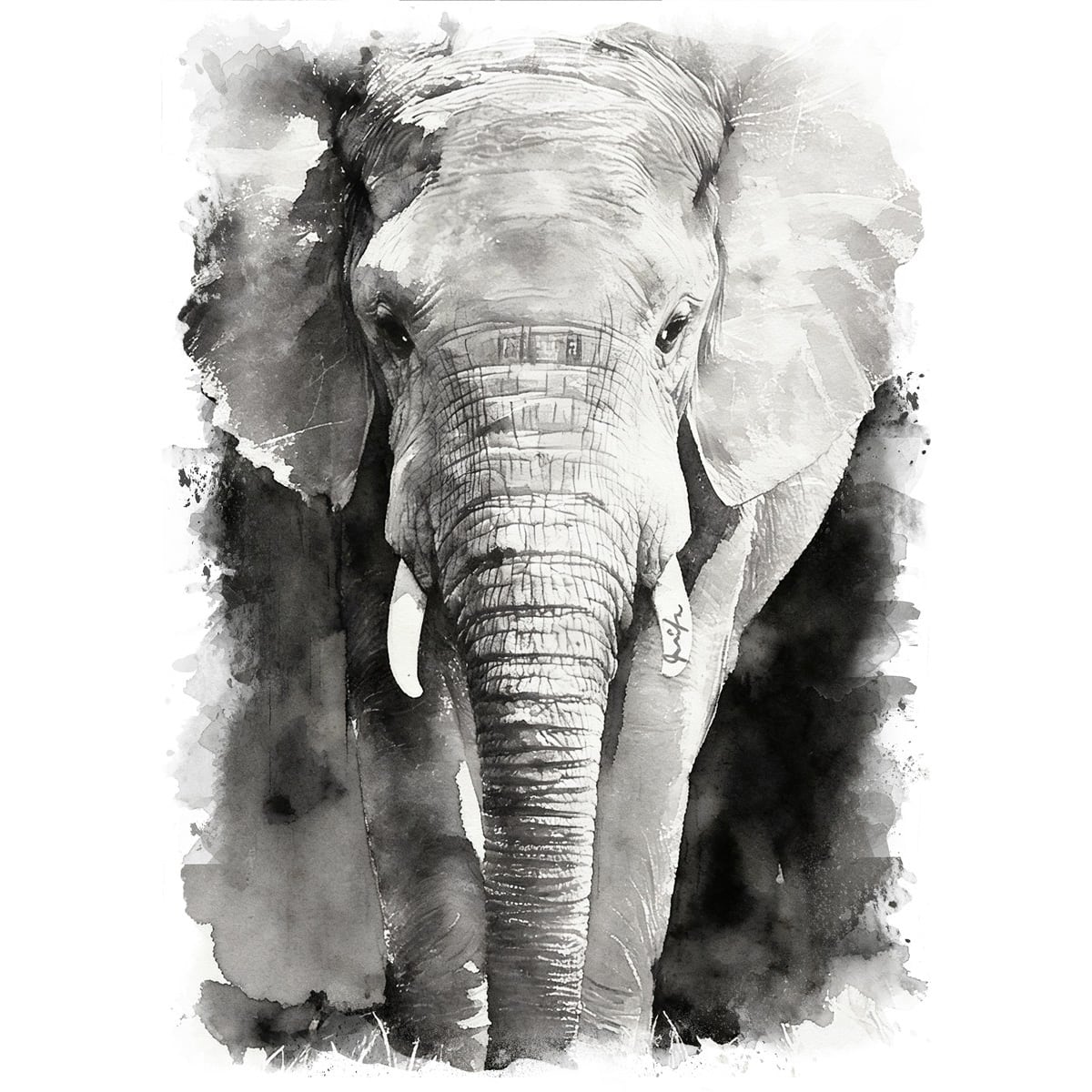 象の画物 絵画 動物 ゾウ インテリアアート額付き 水彩画・油絵風 WAT1110