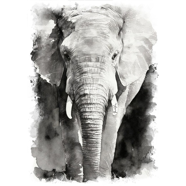 絵画 動物 ゾウ インテリアアート額付き 水彩画・油絵風 WAT1110