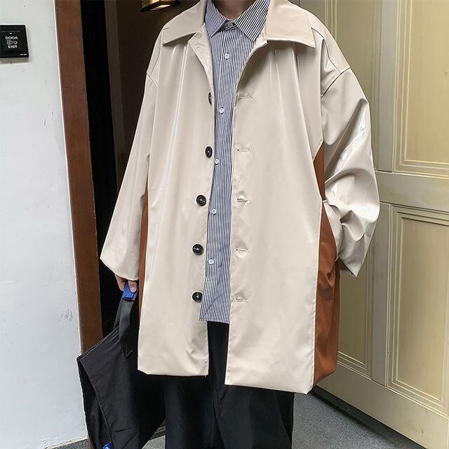 【予約販売】レザーコート コート ミディアム丈 アウター メンズ お洒落 ブラック ベージュ こなれ感 ベーシック 秋 春 大きいサイズ M/L/XL/2XL/3XL/4XL/5XL