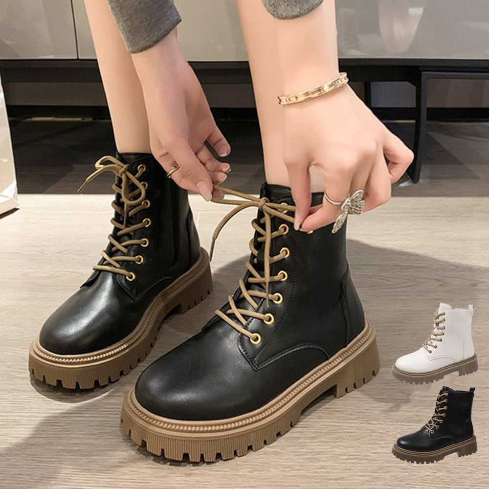 ブーツ レディース 秋 ショートブーツ 厚底 レースアップ サイドジップ 太めヒール 美脚 歩きやすい 疲れにくい レディース ショートブーツ 厚底 黒 太ヒール レースアップ バック